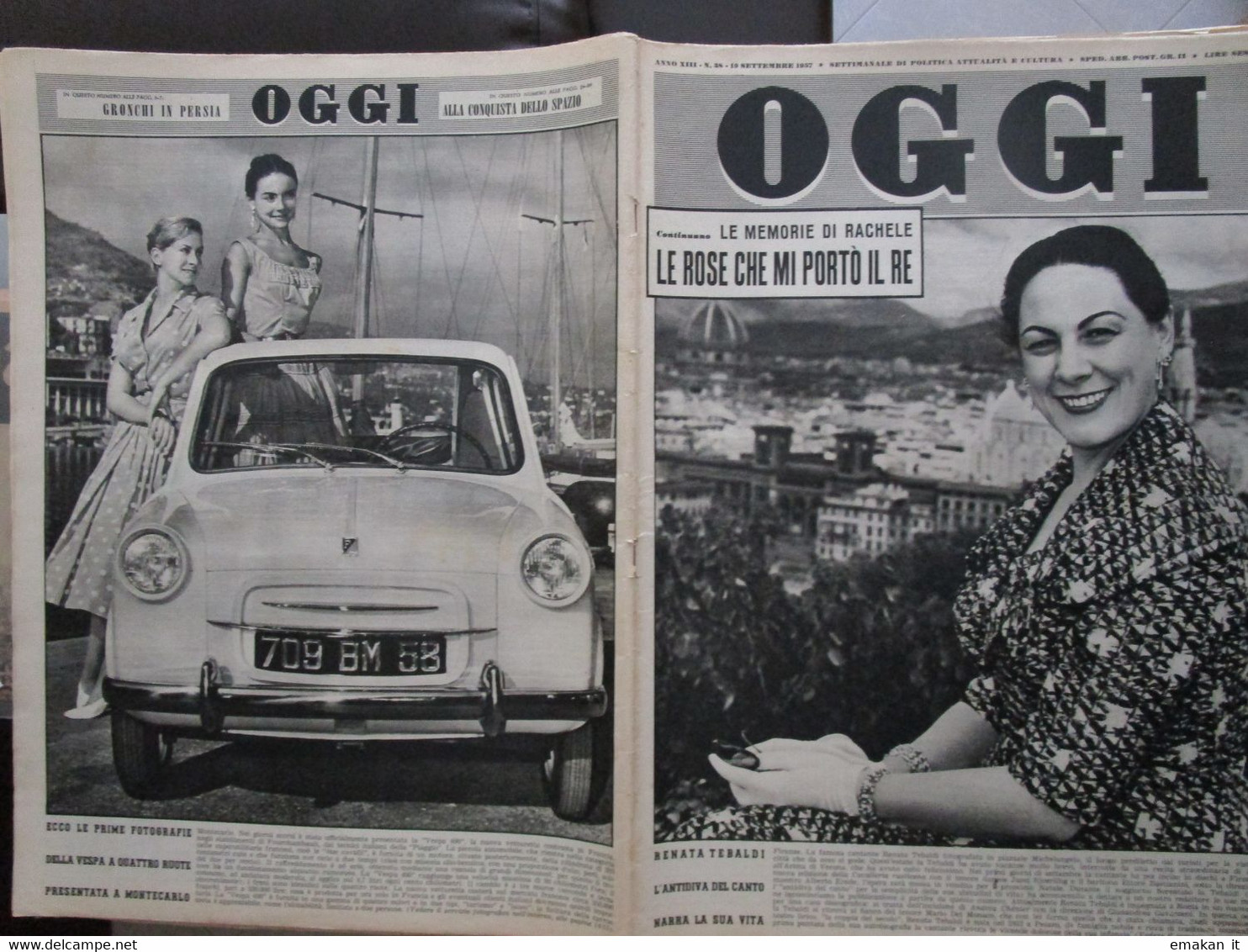 # OGGI N 38 / 1958 RENATA TIBALDI / MUSSOLINI / VESPA 400 - First Editions