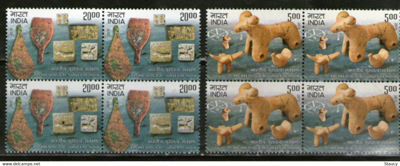 India 2011 Archaeological Survey Of India Stone Wood Carvings Stamps 2v SET In Block Of 4's MNH, P.O Fresh & Fine - Sonstige & Ohne Zuordnung