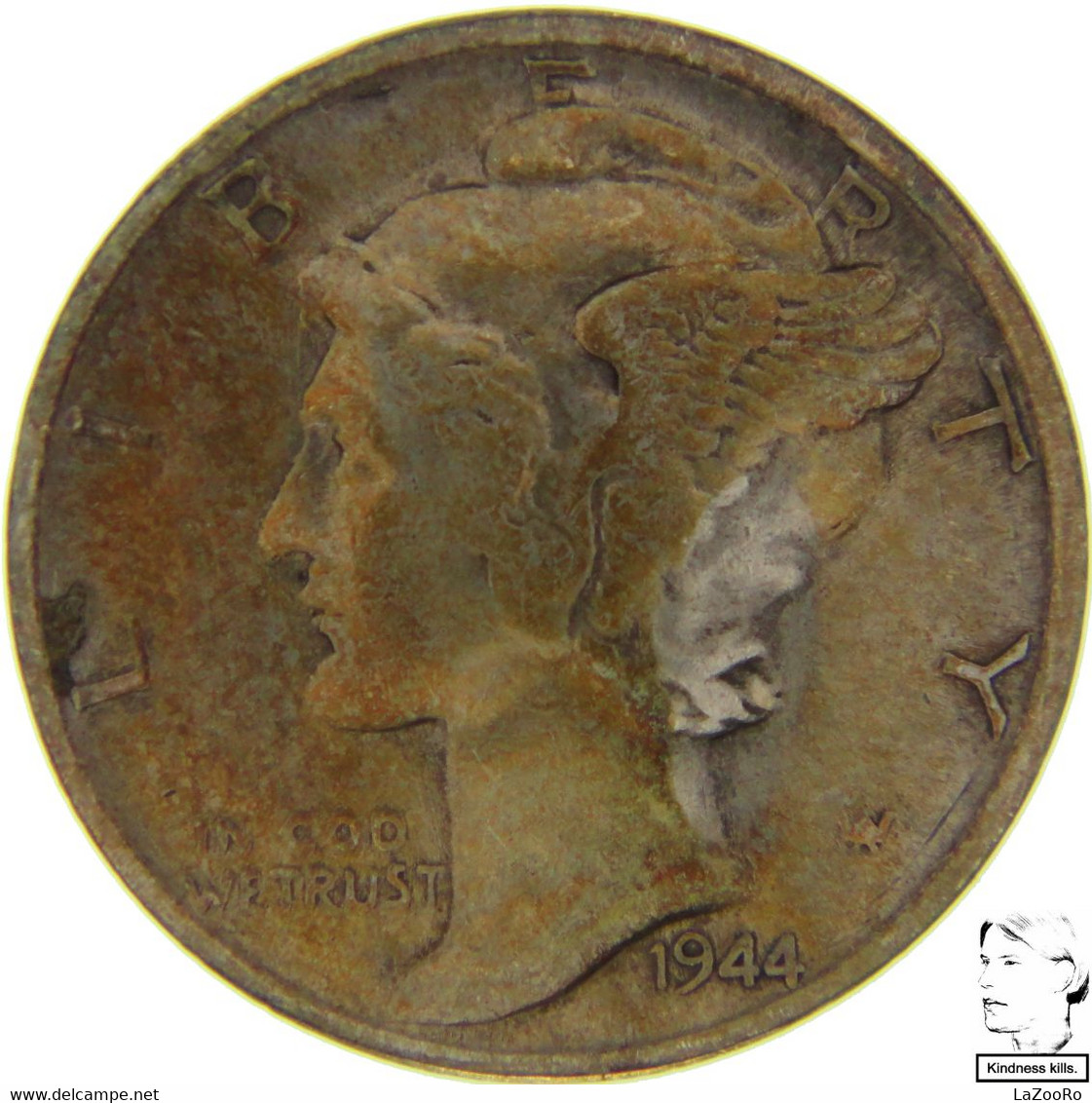 LaZooRo: United States 10 Cents 1 Dime 1944 XF - Silver - 1916-1945: Mercury