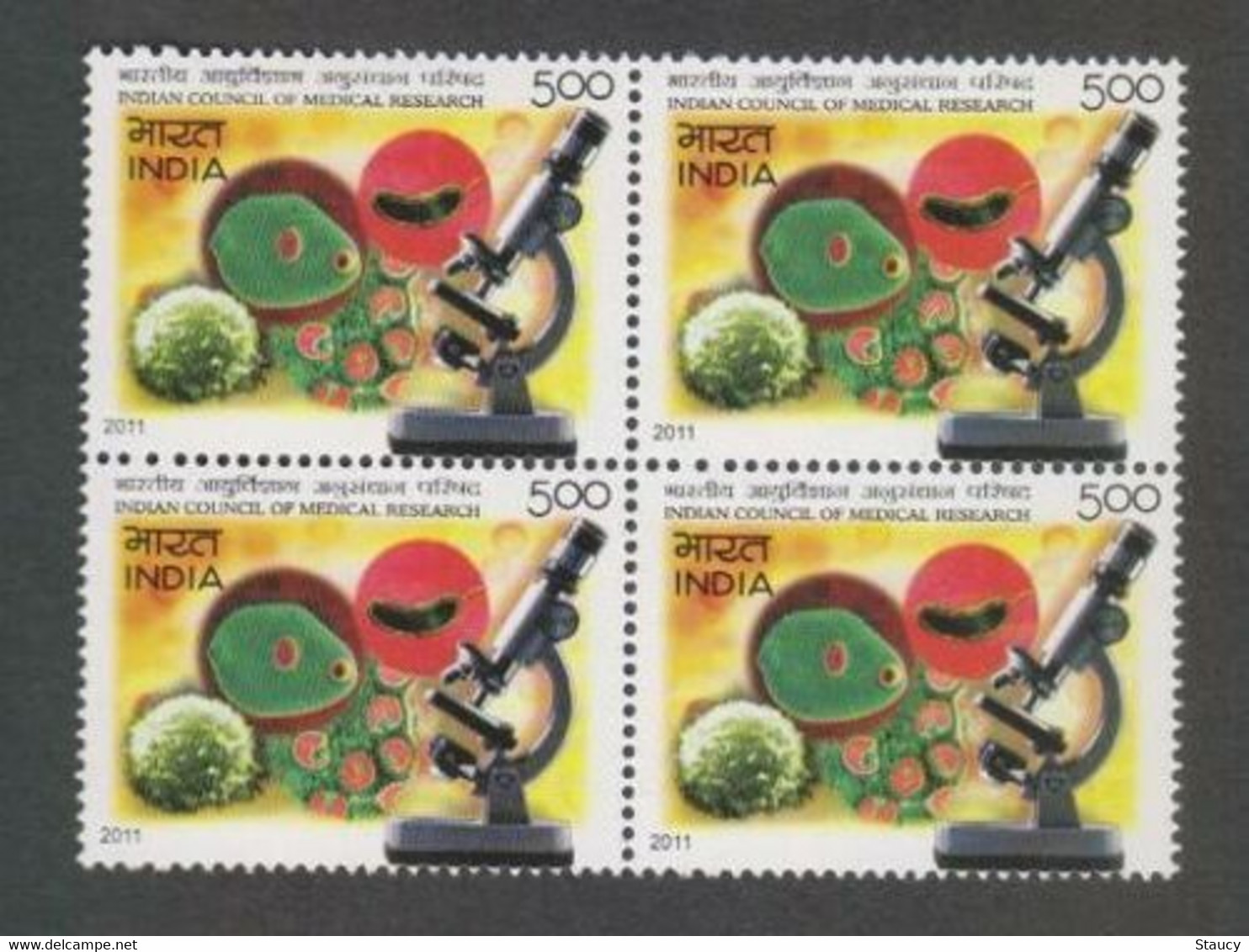 India 2011 Centenary Year Of Indian Council Medical Research Microscope Science Centenary Block Of 4 Stamps MNH - Autres & Non Classés