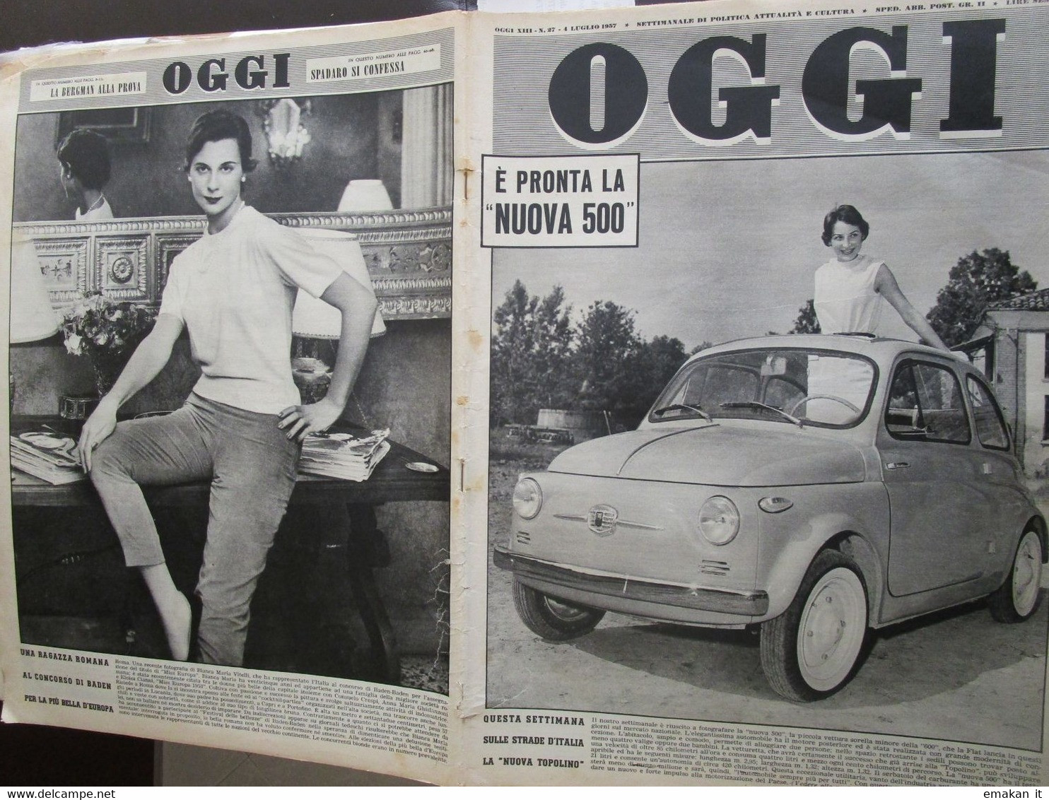 # OGGI N 27 / 1957 NUOVA FIAT 500 / BERGMAN / ALPINI / POMPEI / FERRAGAMO / OMEGA - Prime Edizioni