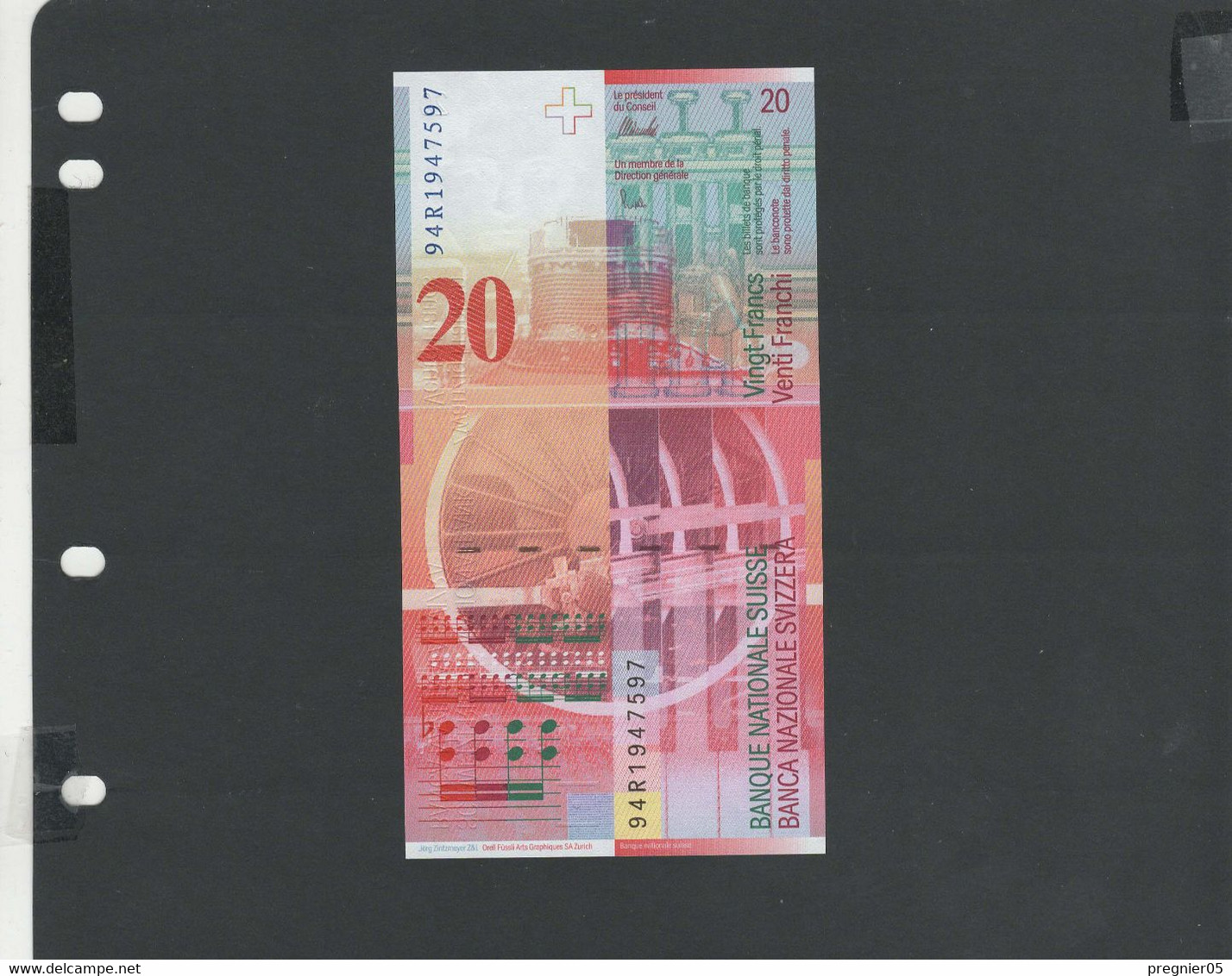 SUISSE - Billet 20 Francs 1994 NEUF/UNC Pick-68a § 94R - Suisse