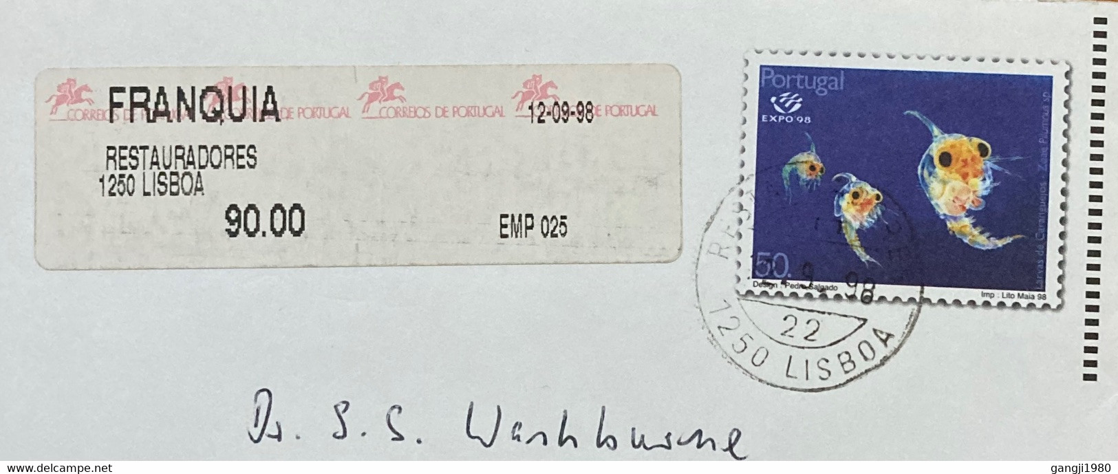 PORTUGAL 1998, STATIONERY ILLUSTRATE, FISH COVER USED TO USA, MATCH LETTER, REGISTER LISBOA CITY, CANCEL, EXPO 98, LIMIT - Lettres & Documents