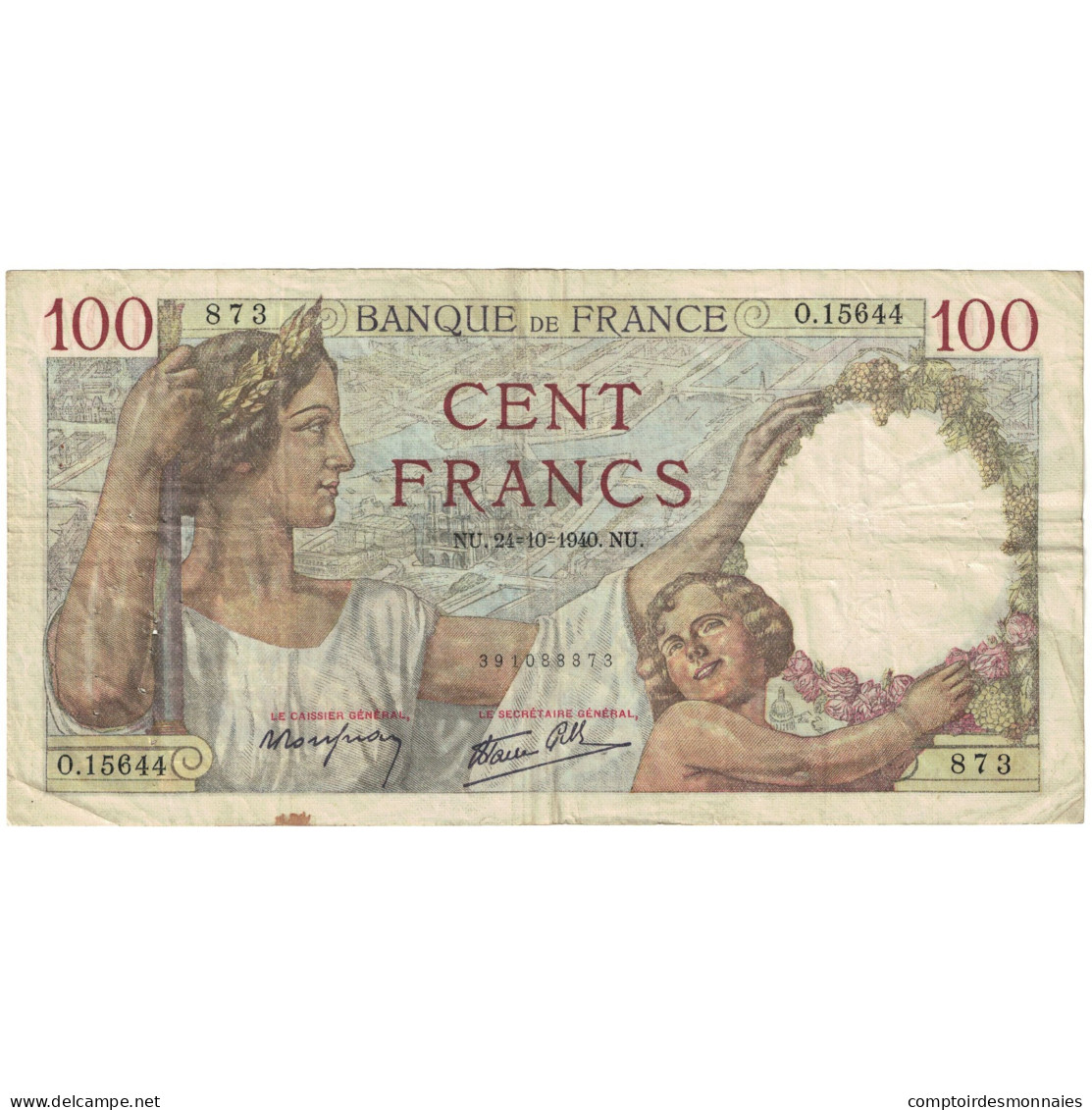 France, 100 Francs, Sully, 1941, O.15644, TB, Fayette:26.39, KM:94 - 100 F 1939-1942 ''Sully''