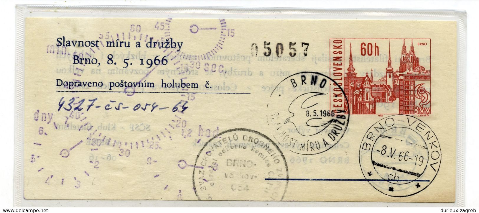 Czechoslovakia Pigeon Post Postal Stationery Letter Posted By Pigeon Brno 1966 B230205 - Aerogrammi