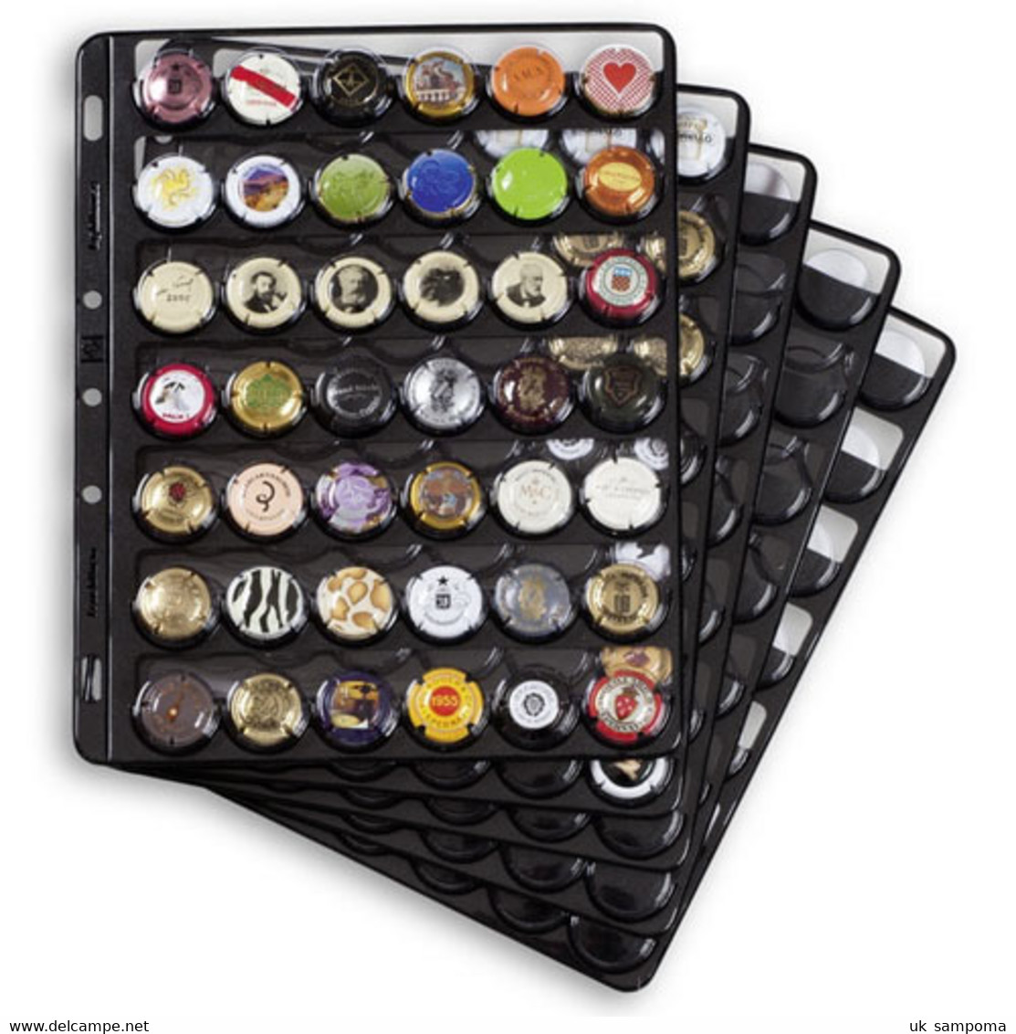 Plastic Sheets COMPART, For 42 Champagne Bottle Caps / Crown Caps, Black - Clear Sleeves