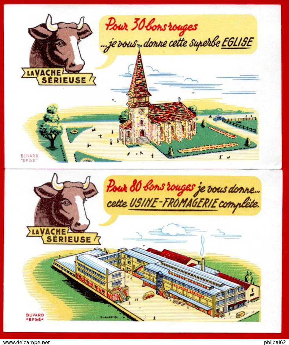 Lot De 7 Buvards Vache Sérieuse. Château, Moulin, église, Aérogare, Gare, Station-service, Usine Fromagerie. 3 Photos. - Lots & Serien