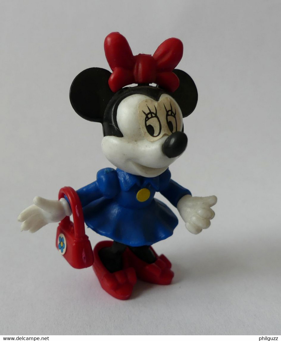 FIGURINE KINDER DISNEY MONTABLE PLASTIQUE MINNIE ROBE BLEUE SAC A MAIN 1987 COMPLET - Montables