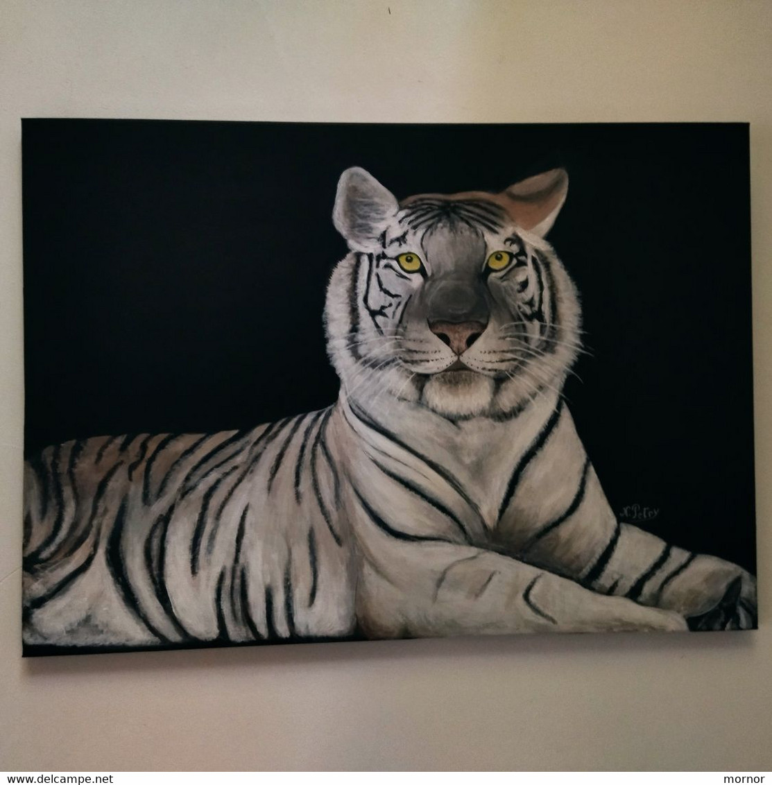 TABLEAU TIGRE BLANC Peinture Acrylique Sur Toile Signé N.Petry - Acrylic Resins