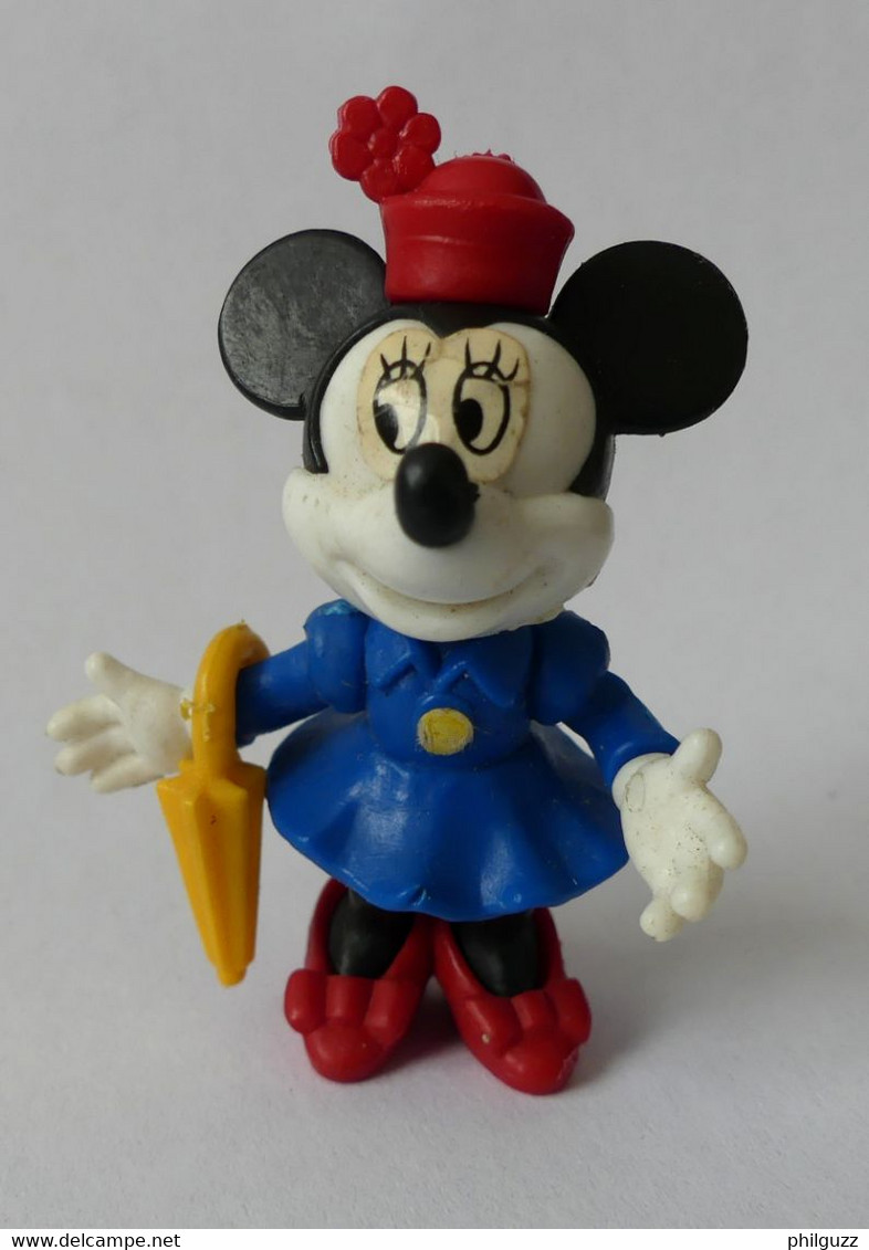 FIGURINE KINDER DISNEY MONTABLE PLASTIQUE MINNIE ROBE BLEUE PARAPLUIE 1987 COMPLET - Montables