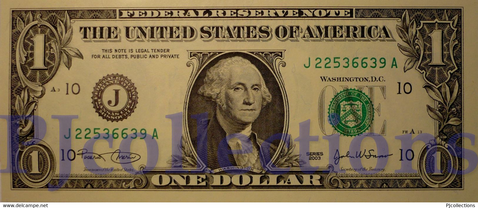 UNITED STATES OF AMERICA 1 DOLLAR 2003 PICK 515 PREFIX "J" UNC - Federal Reserve (1928-...)
