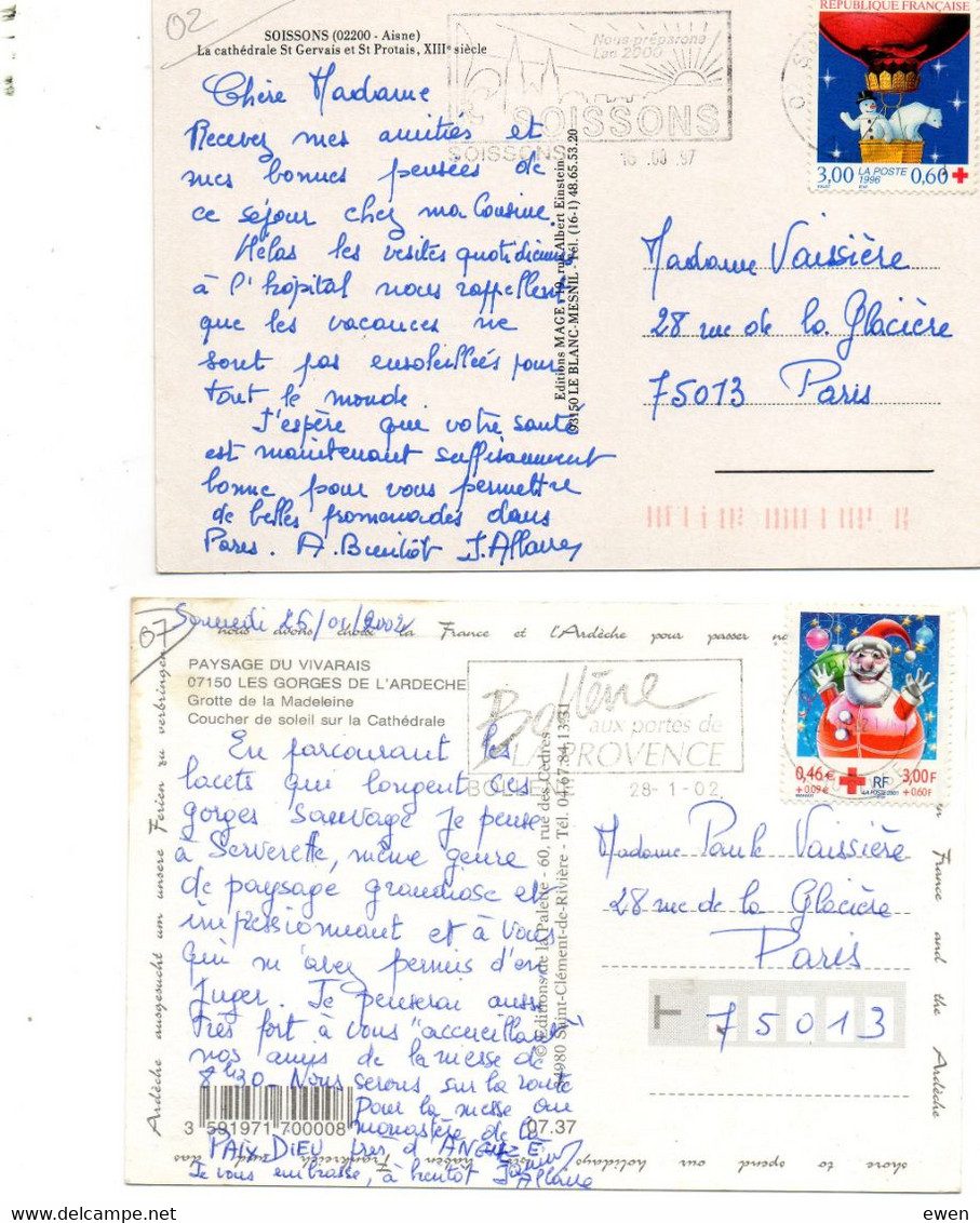 2 Timbres Croix-Rouge Sur Carte Postale. - Cruz Roja