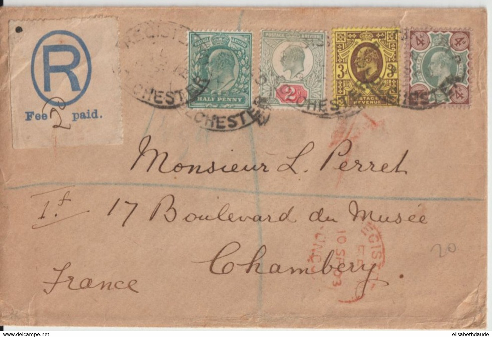 1903 - GB - SUPERBE ENVELOPPE RECOMMANDEE De MANCHESTER => CHAMBERY - Cartas & Documentos