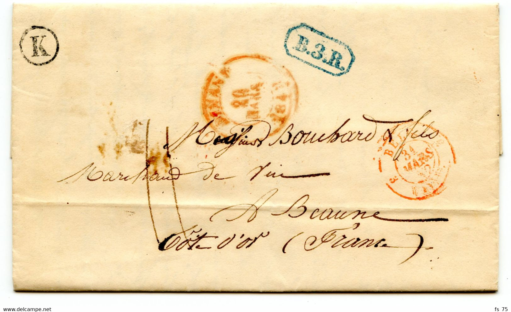 BELGIQUE - CAD DINANT + BOITE K SUR LETTRE AVEC TEXTE DE YVOIR POUR LA FRANCE, 1842 - 1830-1849 (Belgique Indépendante)