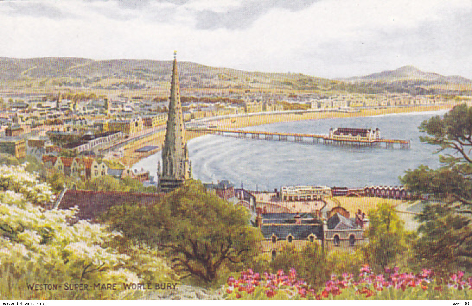 CPA WESTON SUPER MARE- TOWN PANORAMA, UNSIGNED ILLUSTRATION - Weston-Super-Mare