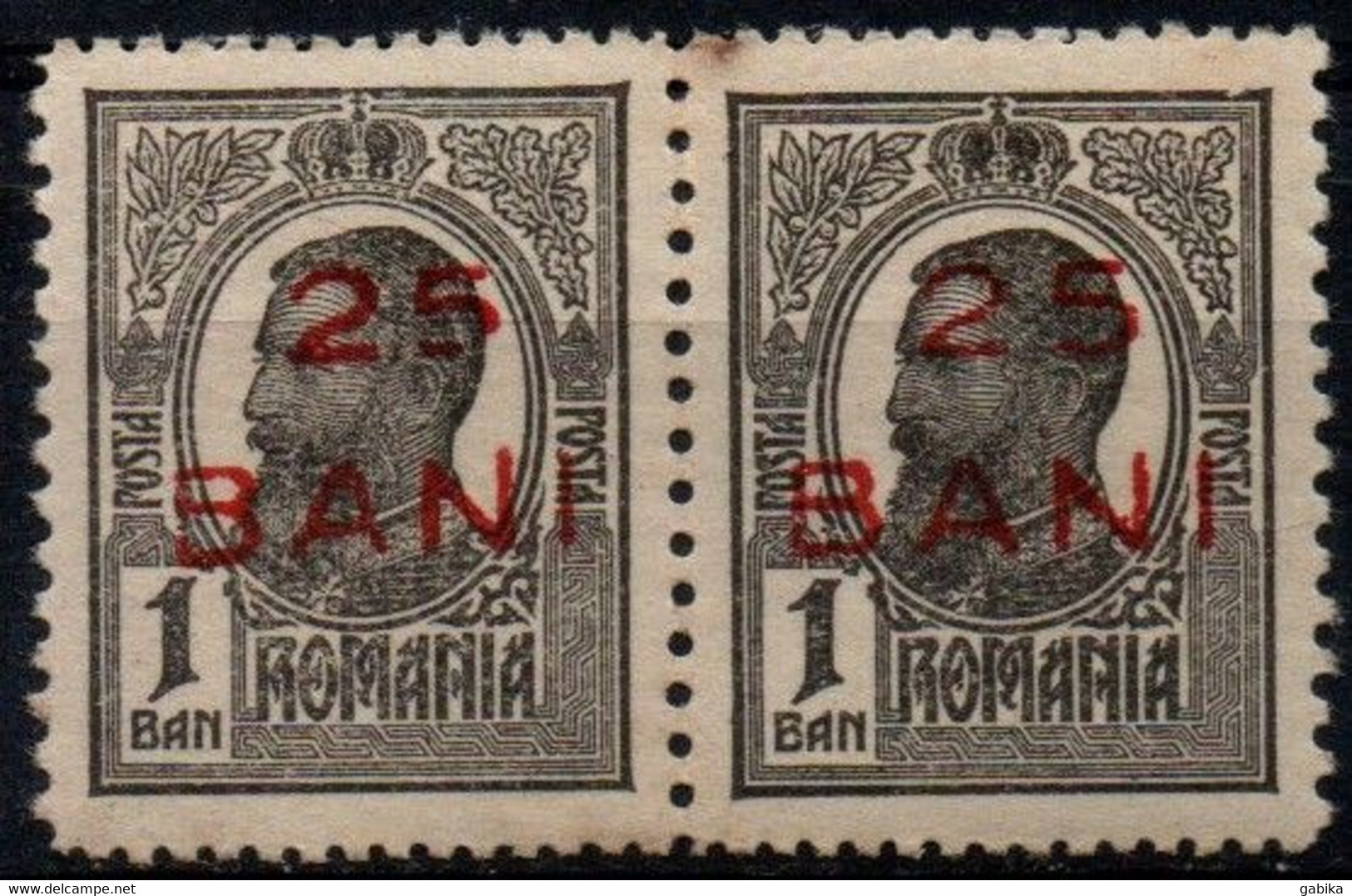 Romania 1918, Scott 240, MNH, Overprint, Pair, King Charles / Carol - Unused Stamps