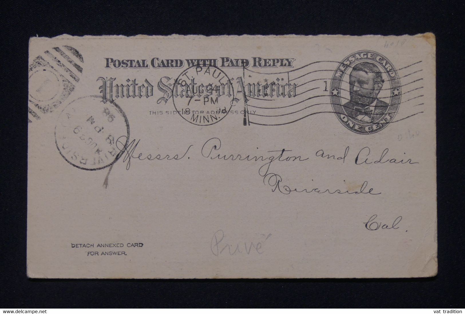 ETATS UNIS - Entier Postal Commercial De St Paul Pour Riverside En 1898  - L 139574 - ...-1900