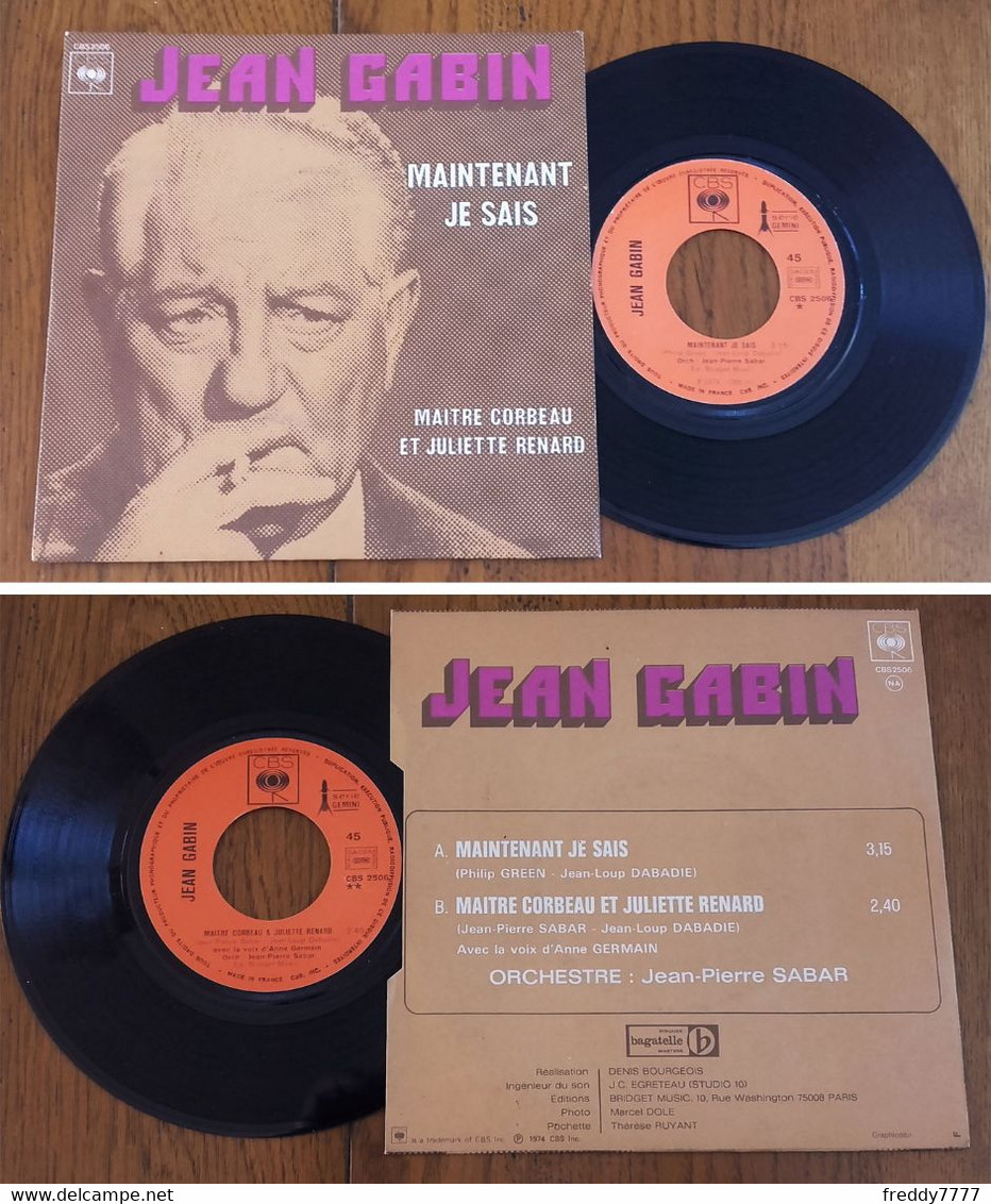 RARE French SP 45t RPM (7") JEAN GABIN «Maintenant Je Sais» (1974) - Collector's Editions