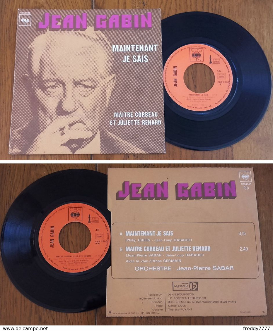 RARE French SP 45t RPM (7") JEAN GABIN «Maintenant Je Sais» (1974) - Verzameluitgaven