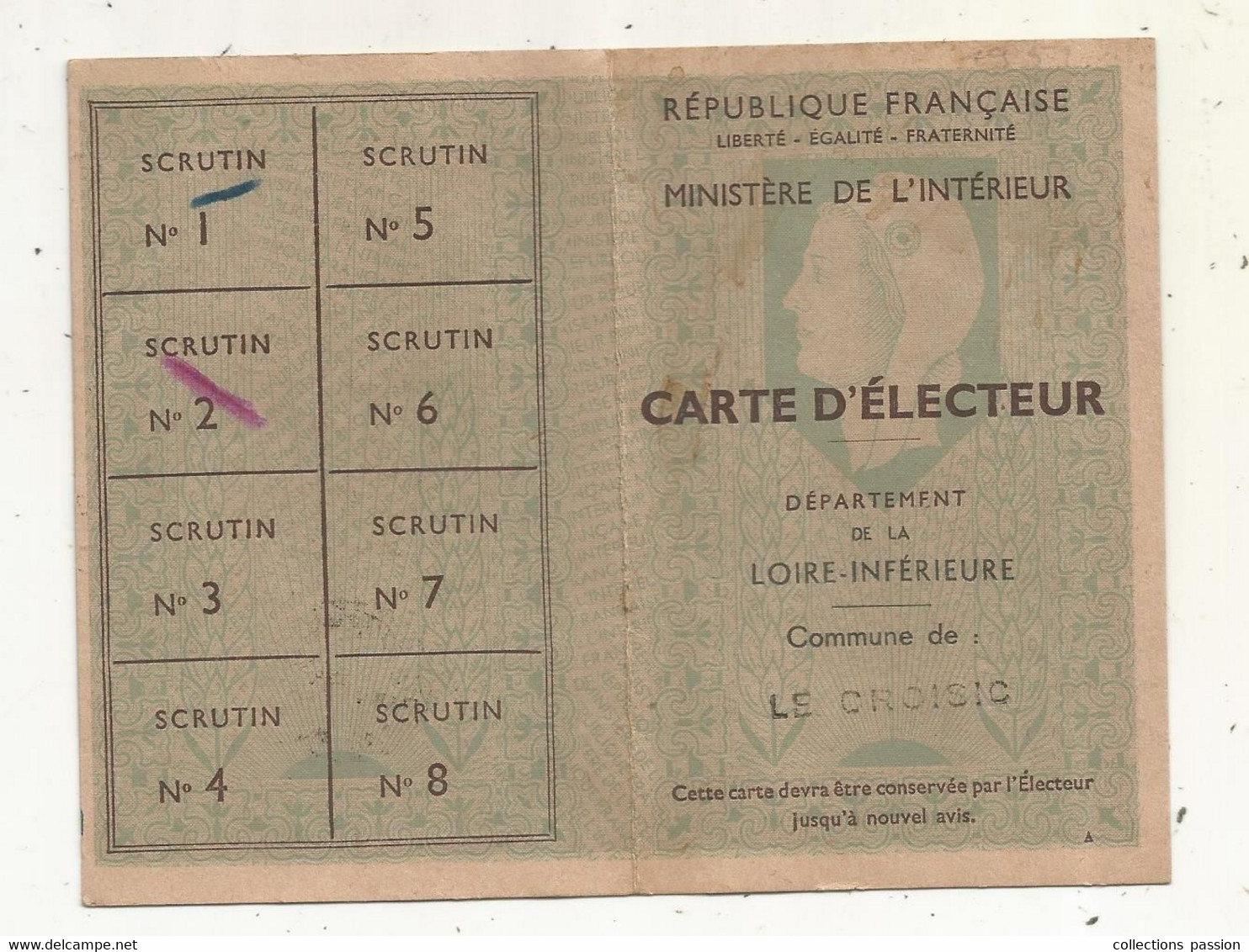 Carte D'électeur , LOIRE INFERIEURE, LE CROISIC, 1951, Salle Des Fêtes,  2 Scans - Ohne Zuordnung