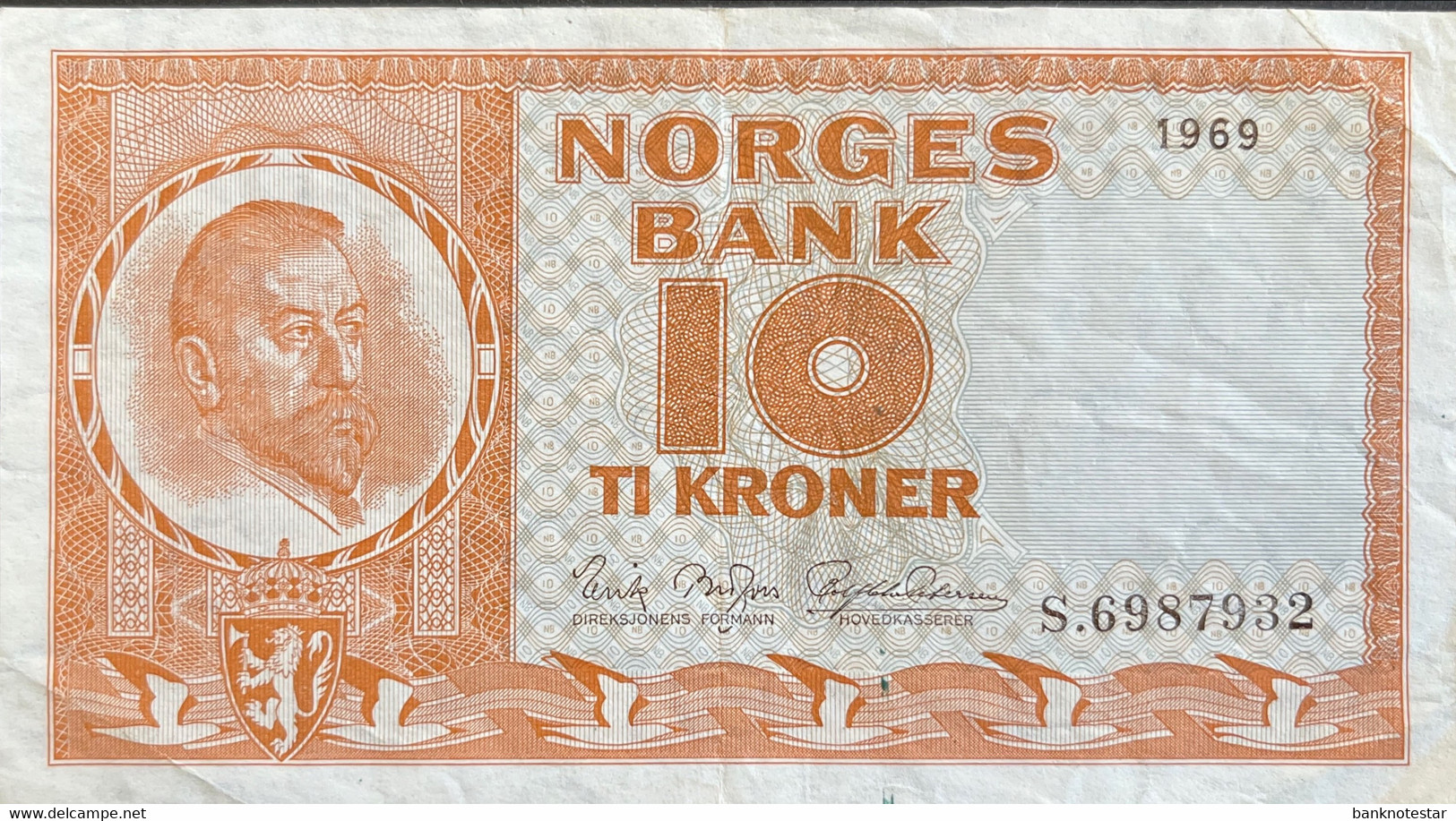 Norway 10 Kroner, P-31d (1969) - Very Fine - Norway