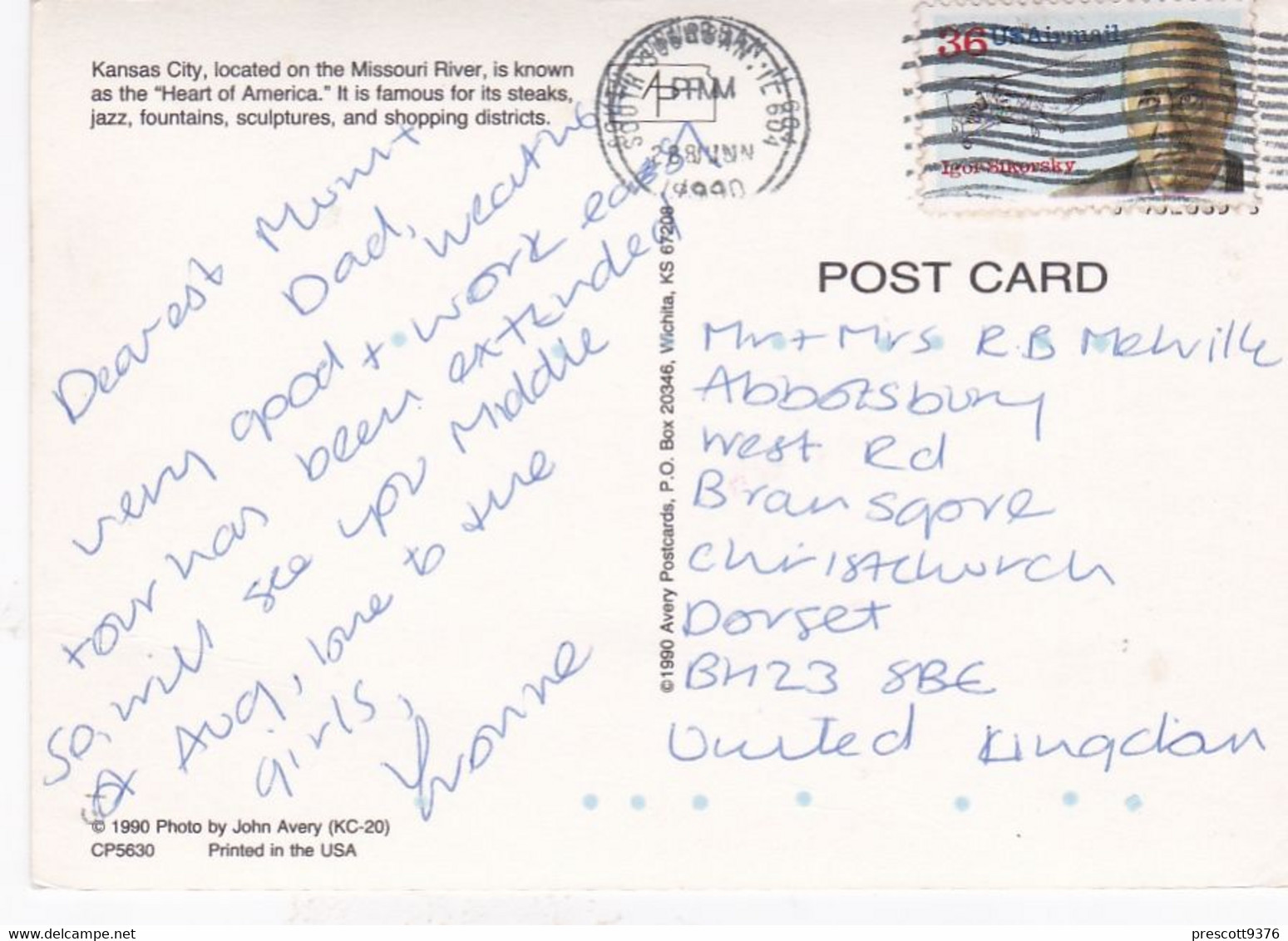 Heart Of America, Kansas City  - USA -  Postcard - Used - Stamped 1990 - Kansas City – Kansas