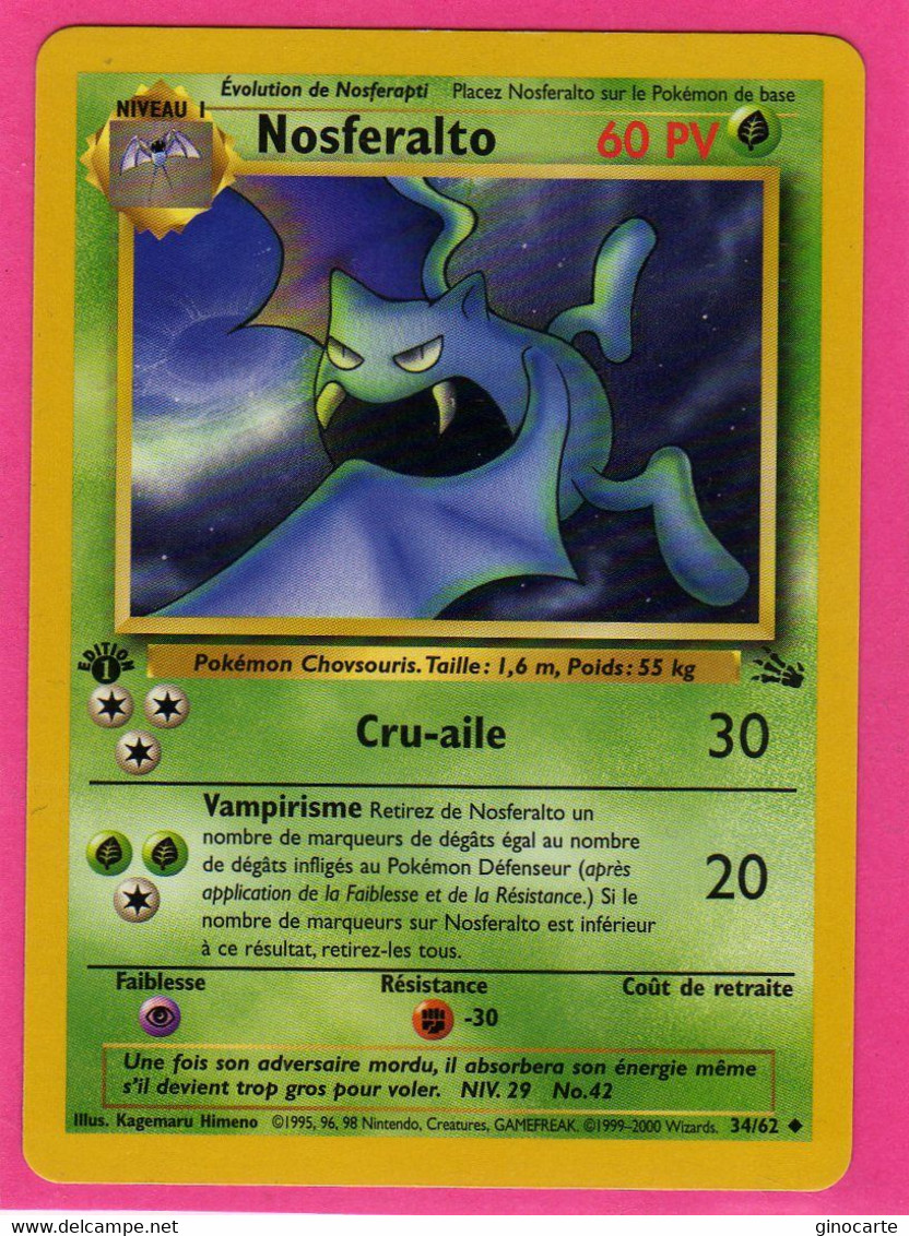 Carte Pokemon Francaise 1995 Wizards Fossile 34/62 Nosferalto 60pv Neuve 1 Edition - Wizards