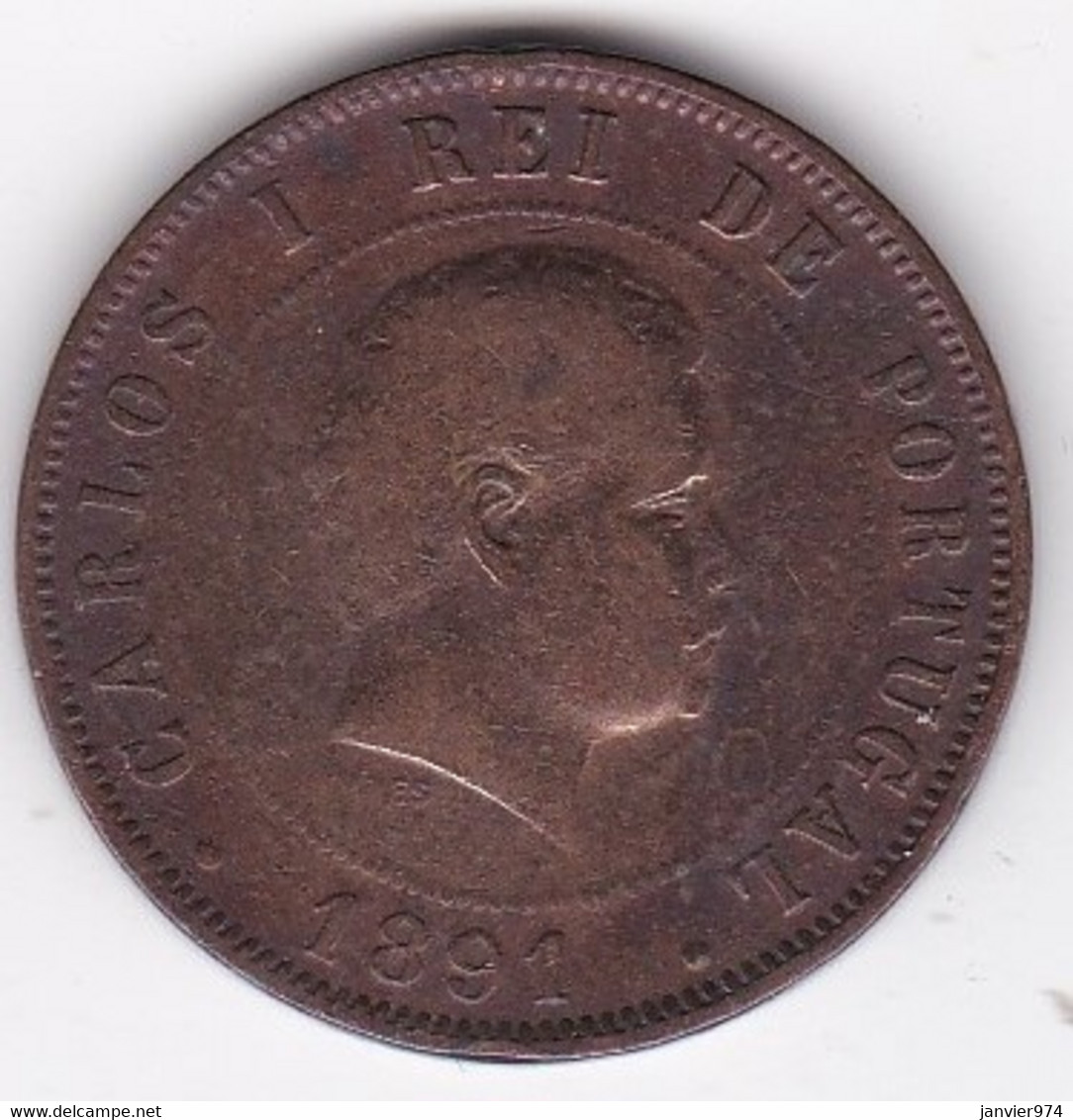 Portugal 20 Reis 1891 , Carlos I,  En Bronze , KM# 533 - Portugal