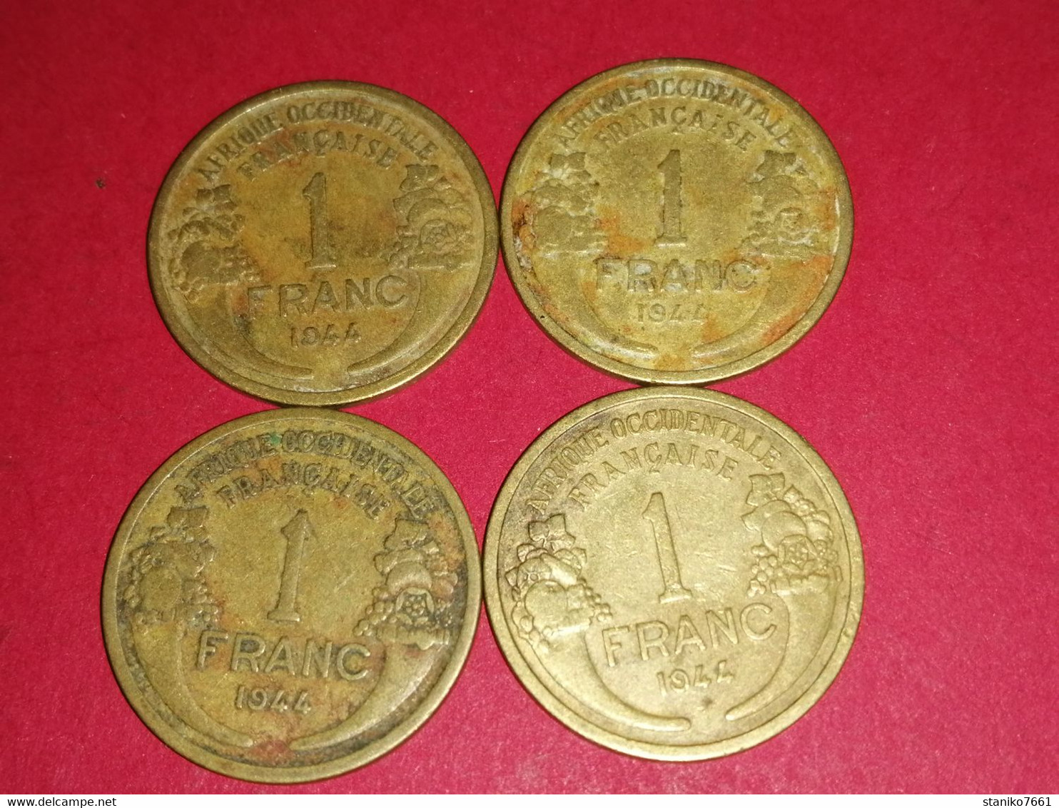 4 X 1 FRANC MORLON 1944 AFRIQUE OCCIDENTALE FRANCAISE Non Nettoyé - Africa Occidentale Francese