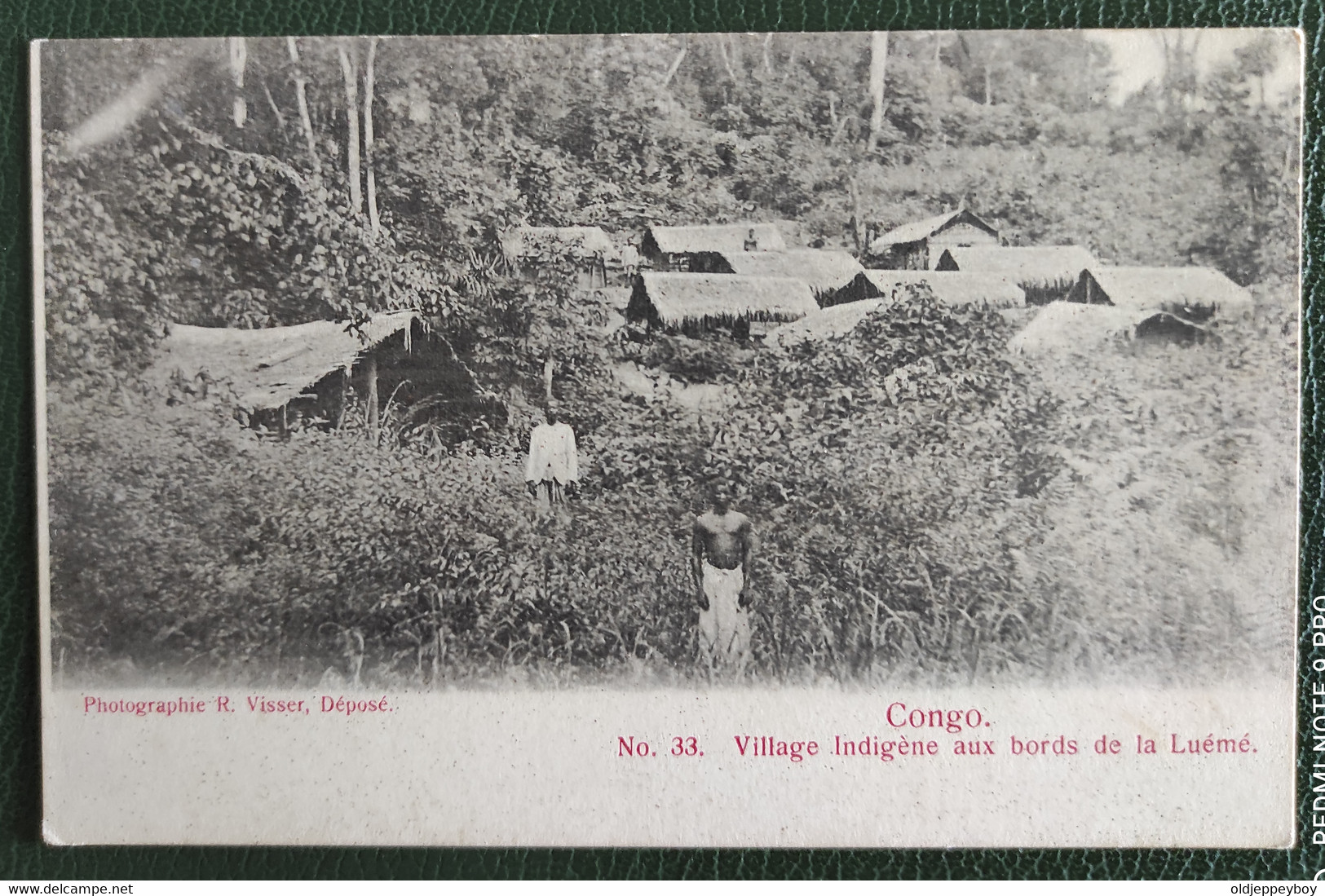POSTCARD 1904 OLD POSTCARD PHOTOGRAPHIE R.VISSER, DÉPOSE CONGO.VILLAGE INDIGENE AUX BORDS DE LA LUEME  Nº33 - Congo Francés