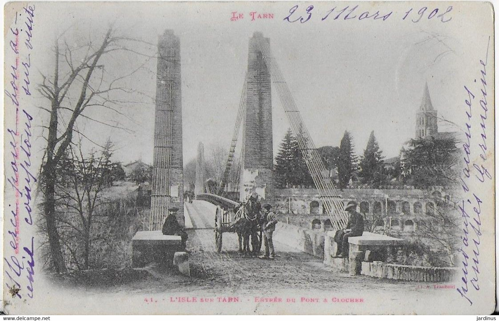 L'ISLE SUR TARN :Entrée Du Pont - Clocher- L'octroi ( Mars 1902) - Lisle Sur Tarn