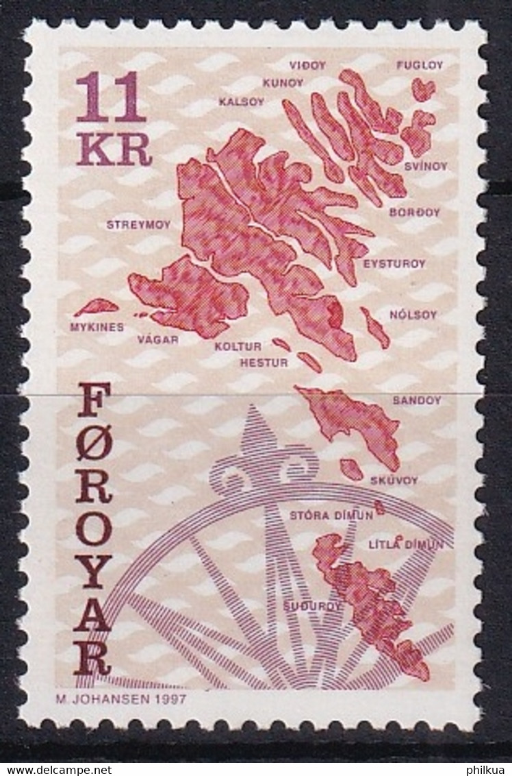 MiNr. 320 Dänemark Färöer 1997, 20. Mai. Freimarken: Landkarte  Postfrisch/**/MNH - Féroé (Iles)