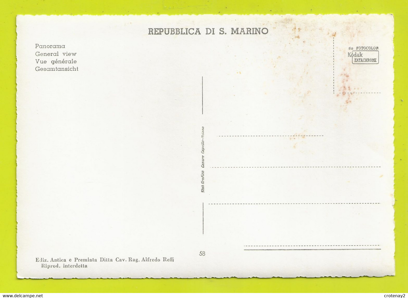 Républica Di S MARINO St Marin Vue Générale N°58 VOIR DOS - San Marino