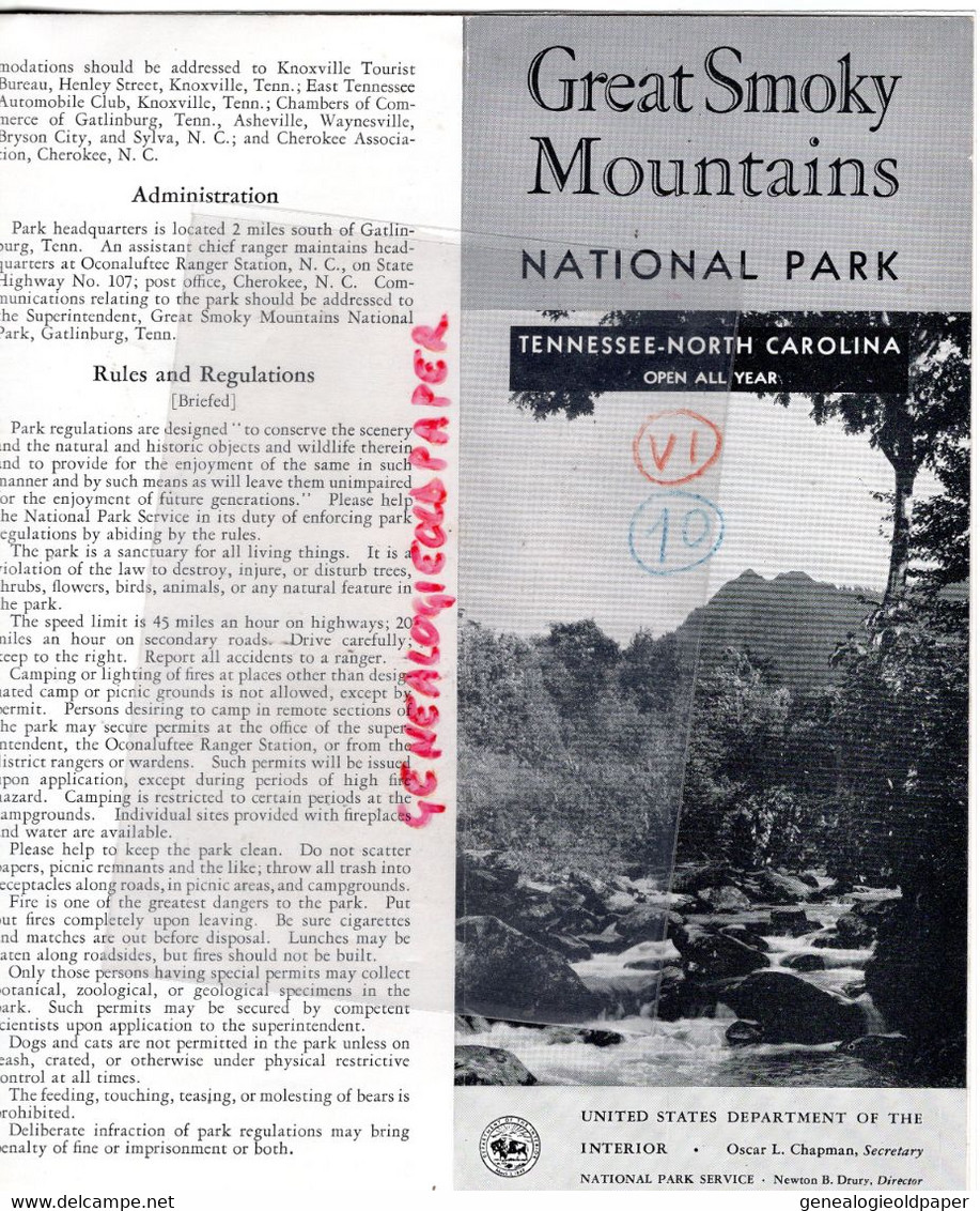 AMERIQUE ETATS UNIS -RARE DEPLIANT TOURISTIQUE GREAT SMOKY MOUNTAINS NATIONAL PARK-TENNESSEE NORTH CALIFORNIA- - Tourism Brochures