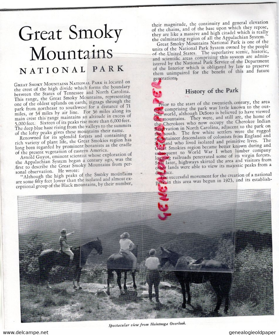 AMERIQUE ETATS UNIS -RARE DEPLIANT TOURISTIQUE GREAT SMOKY MOUNTAINS NATIONAL PARK-TENNESSEE NORTH CALIFORNIA- - Tourism Brochures