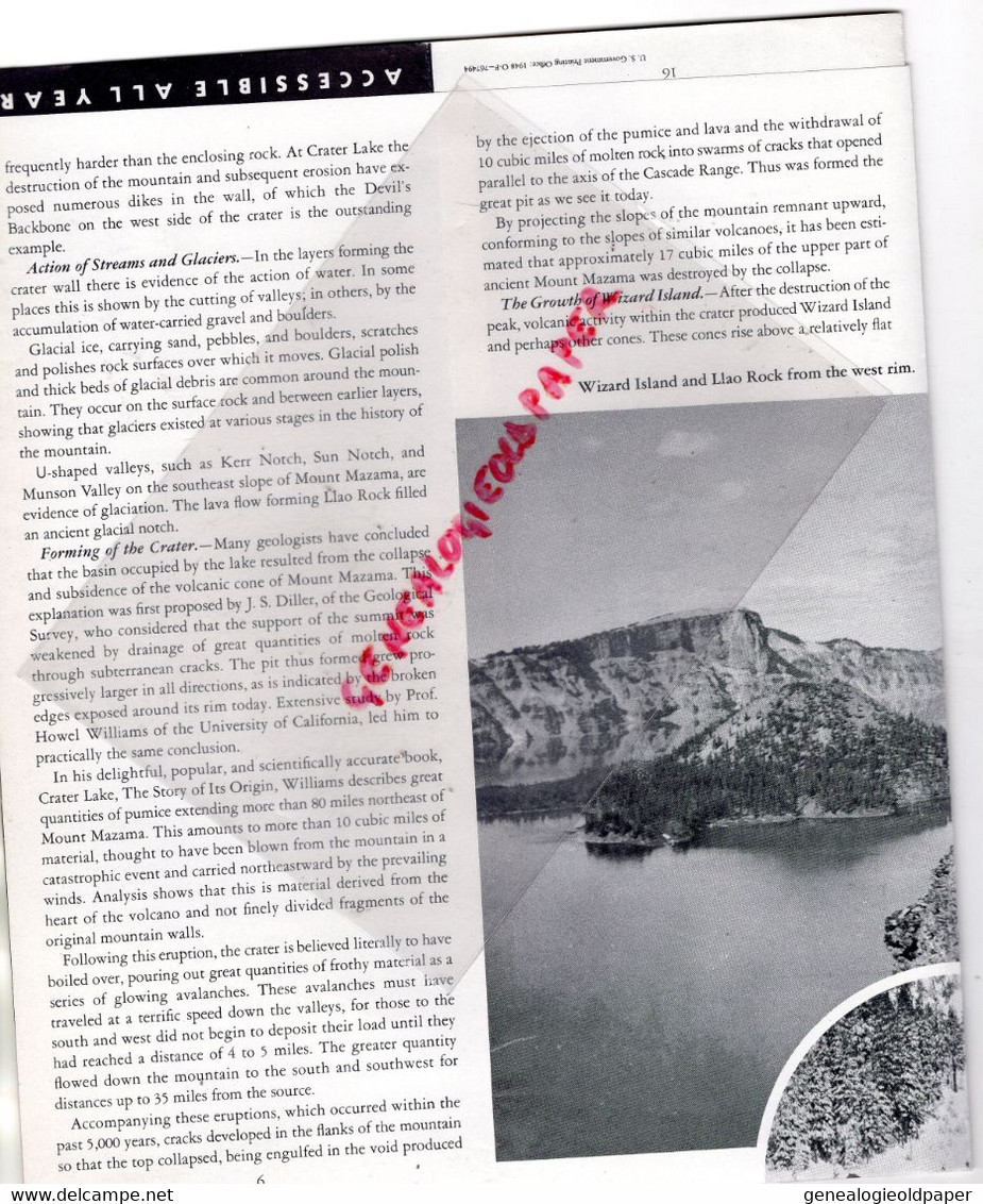 AMERIQUE ETATS UNIS -RARE DEPLIANT TOURISTIQUE CRATER LAKE NATIONAL PARK- OREGON-DRURY DIRECTOR  KRUG SECRETARY - Tourism Brochures