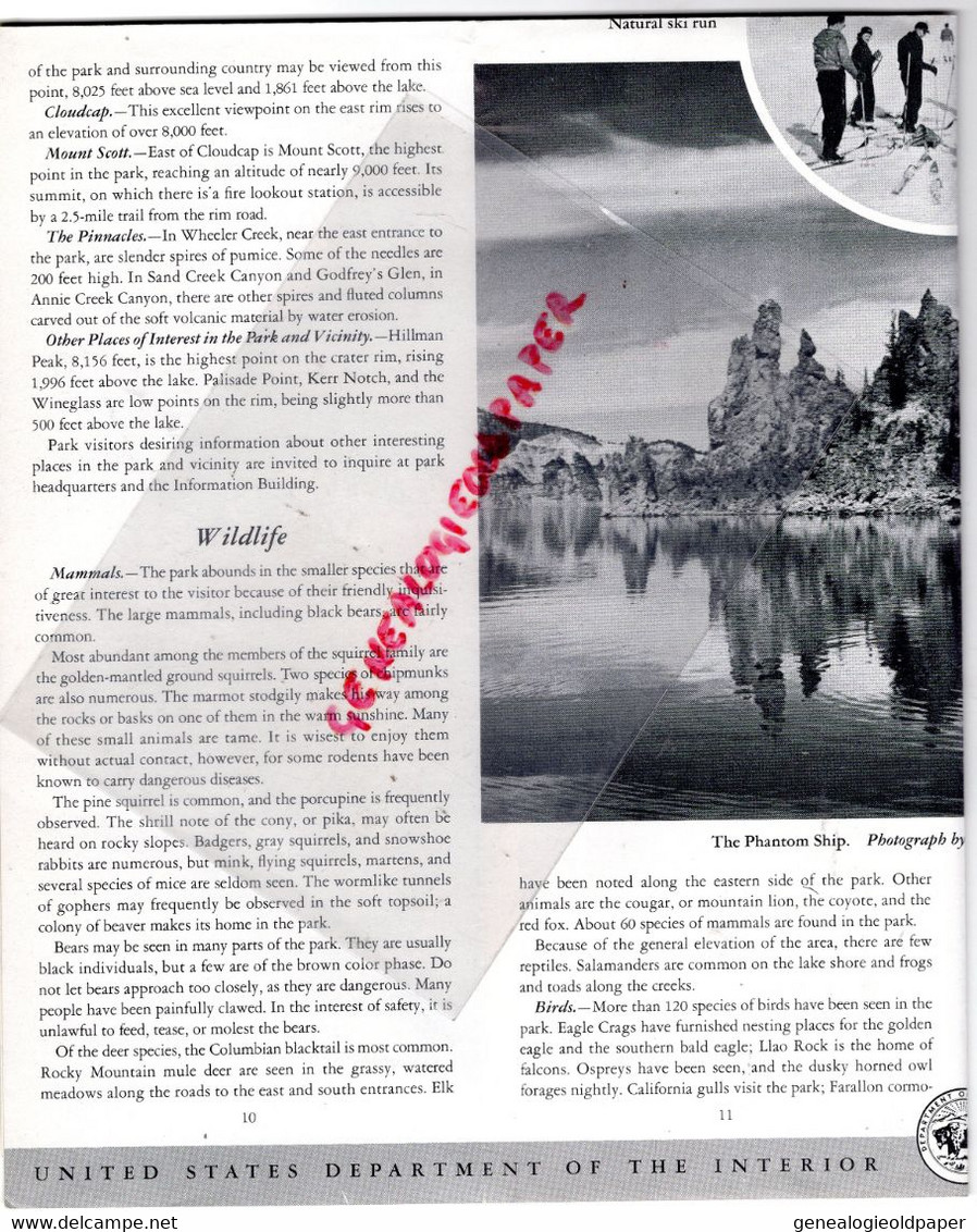 AMERIQUE ETATS UNIS -RARE DEPLIANT TOURISTIQUE CRATER LAKE NATIONAL PARK- OREGON-DRURY DIRECTOR  KRUG SECRETARY