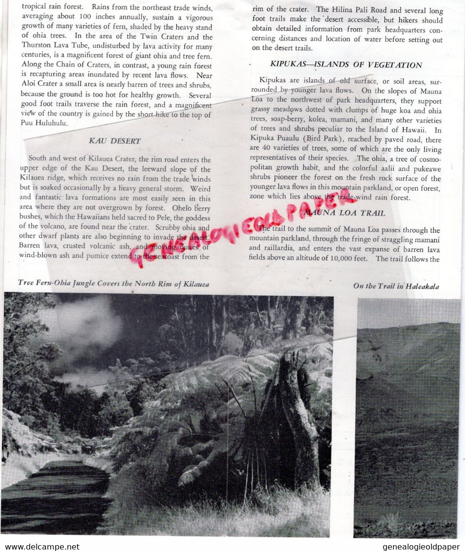 AMERIQUE ETATS UNIS -RARE DEPLIANT TOURISTIQUE HAWAI NATIONAL PARK-HALEAKALA-KILAUEA VOLCANO-MAUNA LOA 1942- KAU DESERT - Dépliants Touristiques