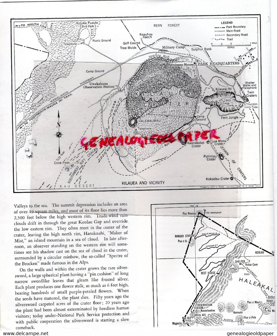 AMERIQUE ETATS UNIS -RARE DEPLIANT TOURISTIQUE HAWAI NATIONAL PARK-HALEAKALA-KILAUEA VOLCANO-MAUNA LOA 1942- KAU DESERT - Dépliants Touristiques