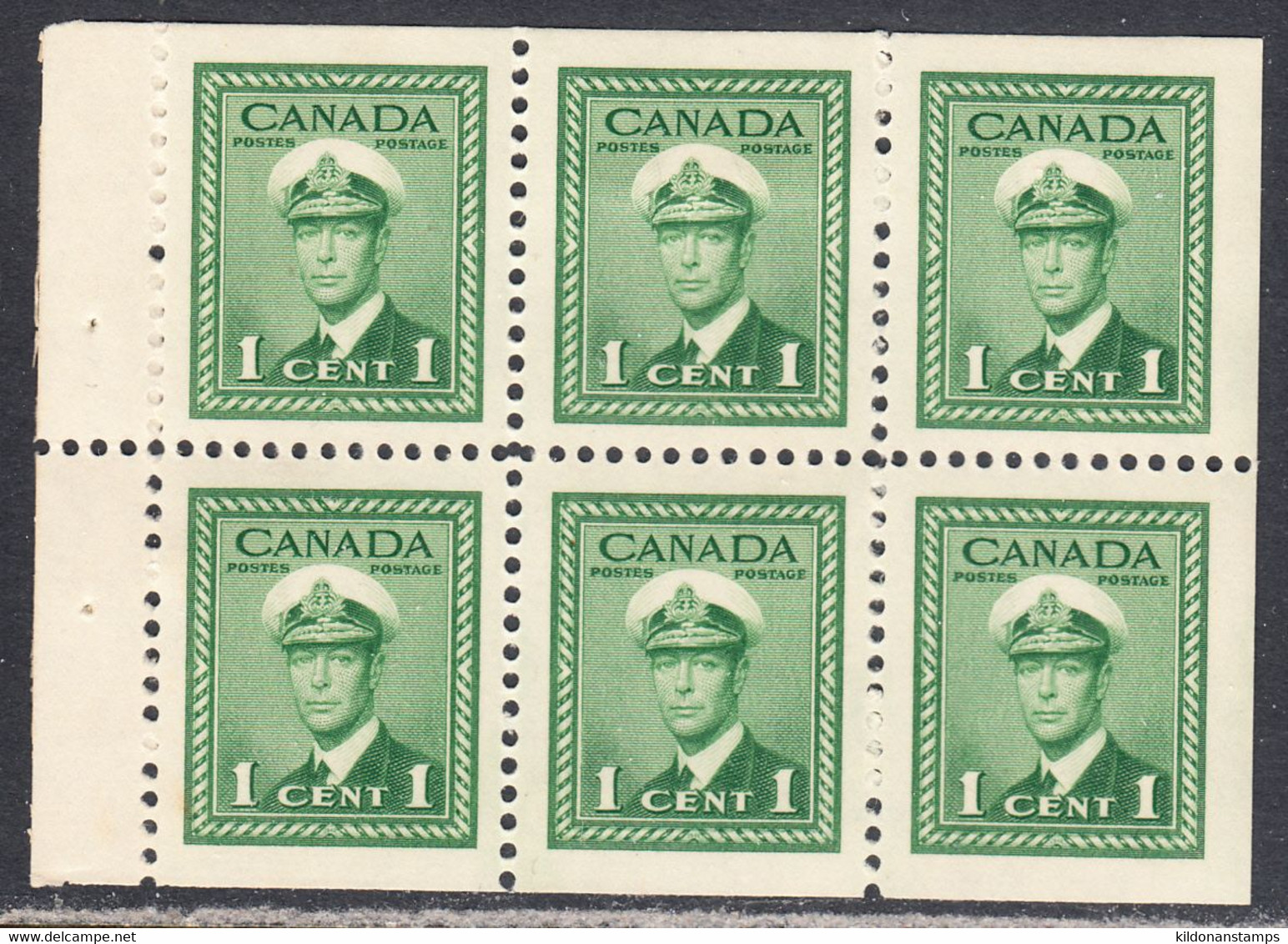 Canada 1942 Booklet Pane, Mint Mounted, Sc# 249b, SG - Pages De Carnets