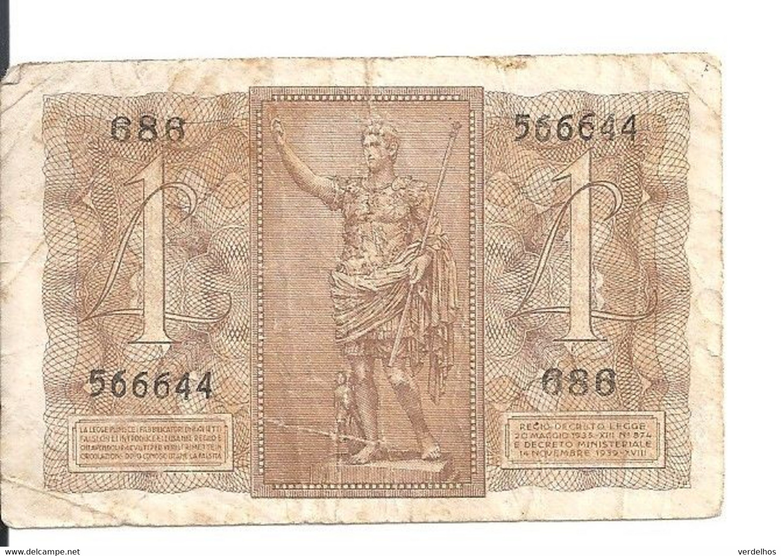 ITALIE 1 LIRA 1939 VG+ P 26 - Regno D'Italia – 1 Lira