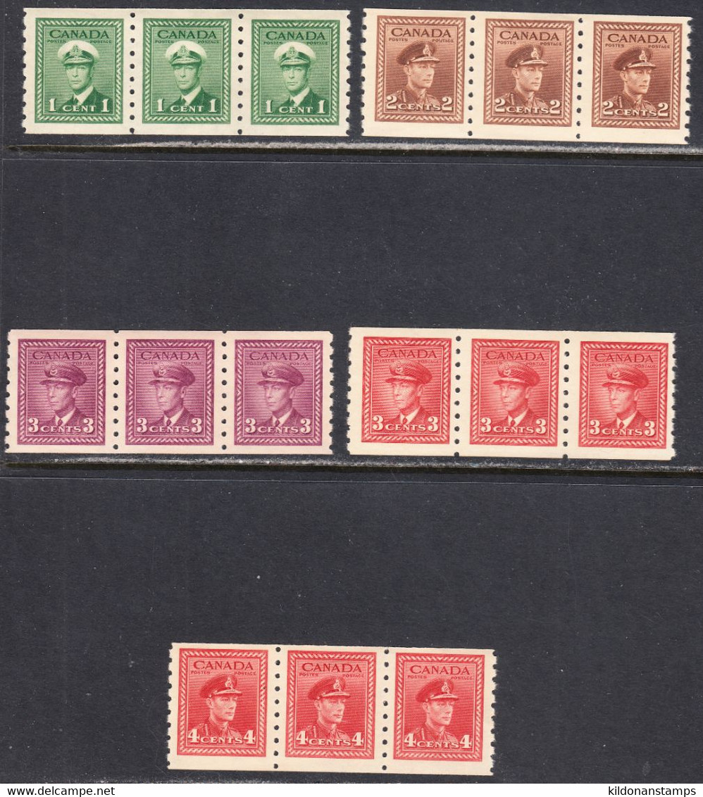 Canada 1942-43 Coils, Mint No Hinge/ Mounted(middle Stamp), Sc# 263-267, SG - Francobolli In Bobina