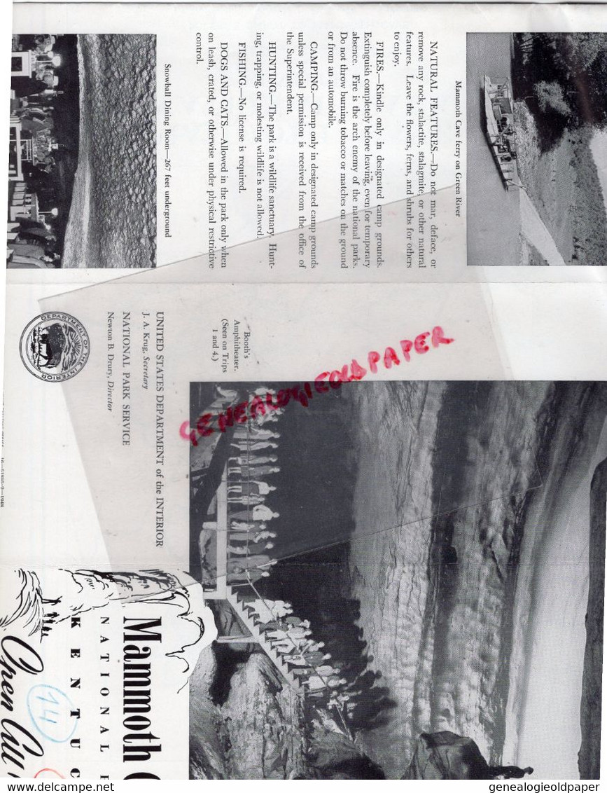 AMERIQUE ETATS UNIS -RARE DEPLIANT TOURISTIQUE  MAMMOTH CAVE NATIONAL PARK- KENTUCKY 1948- DRURY DIRECTOR - Reiseprospekte