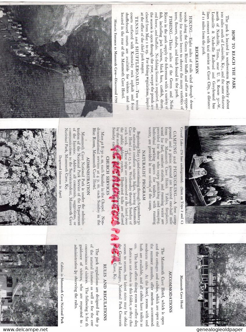 AMERIQUE ETATS UNIS -RARE DEPLIANT TOURISTIQUE  MAMMOTH CAVE NATIONAL PARK- KENTUCKY 1948- DRURY DIRECTOR - Dépliants Touristiques