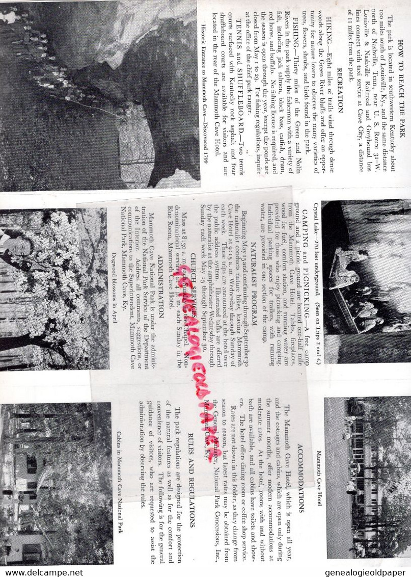 AMERIQUE ETATS UNIS -RARE DEPLIANT TOURISTIQUE  MAMMOTH CAVE NATIONAL PARK- KENTUCKY 1948- DRURY DIRECTOR - Tourism Brochures