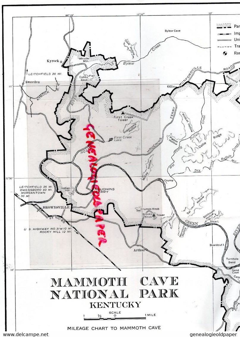 AMERIQUE ETATS UNIS -RARE DEPLIANT TOURISTIQUE  MAMMOTH CAVE NATIONAL PARK- KENTUCKY 1948- DRURY DIRECTOR