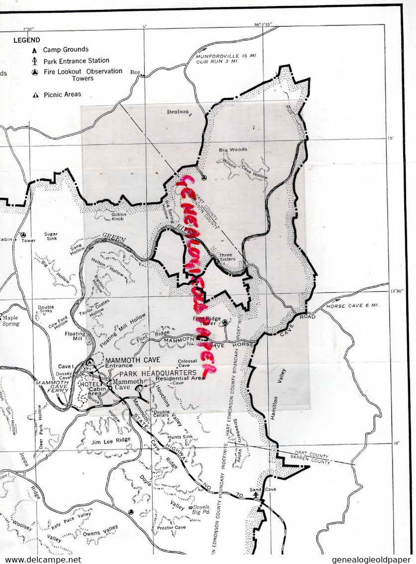 AMERIQUE ETATS UNIS -RARE DEPLIANT TOURISTIQUE  MAMMOTH CAVE NATIONAL PARK- KENTUCKY 1948- DRURY DIRECTOR
