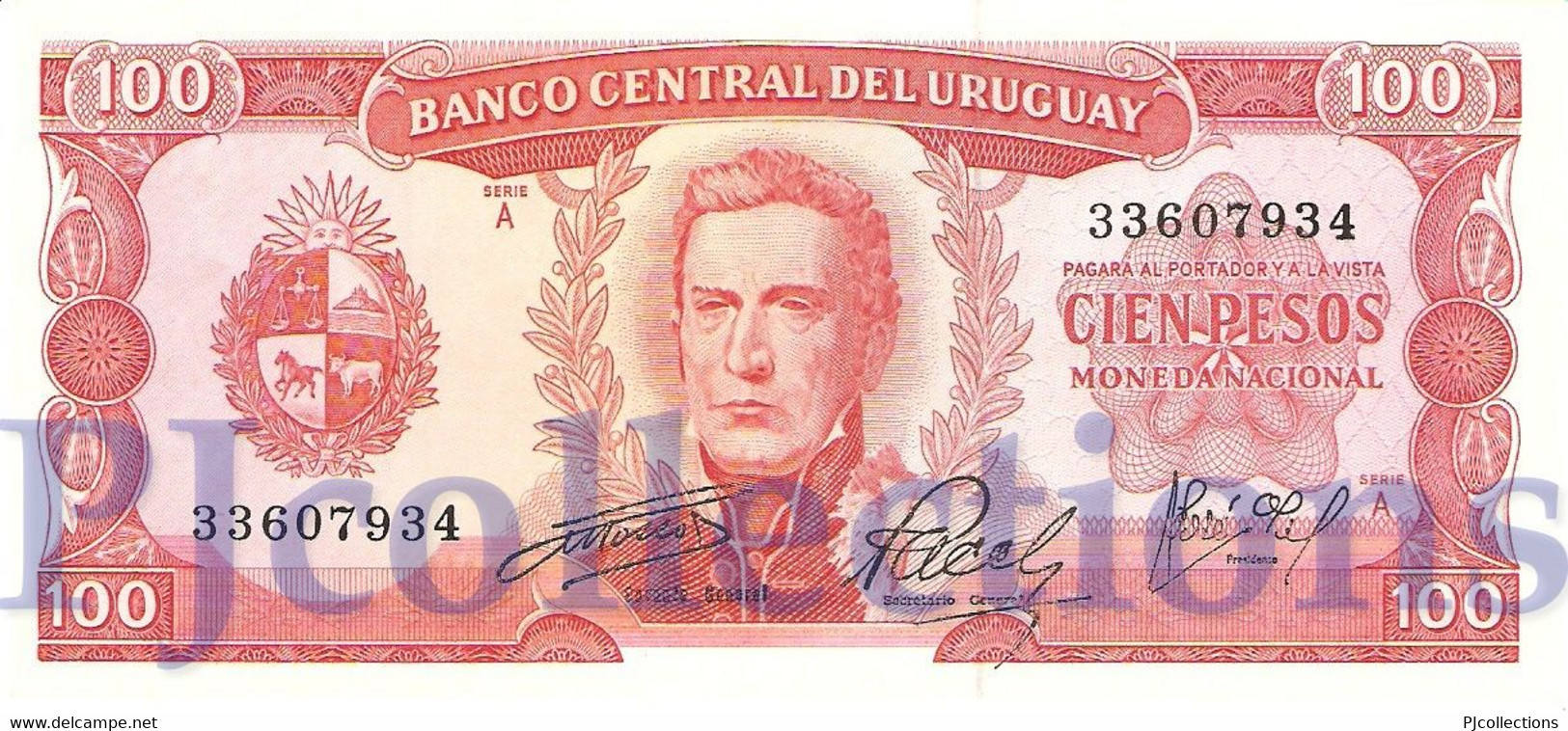 URUGUAY 100 PESOS 1967 PICK 47a UNC - Uruguay