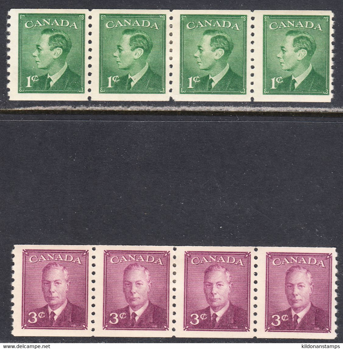 Canada 1949 Coils, Mint No Hinge/ Mounted(middle 2 Stamps), Sc# 295-296, SG - Rollen