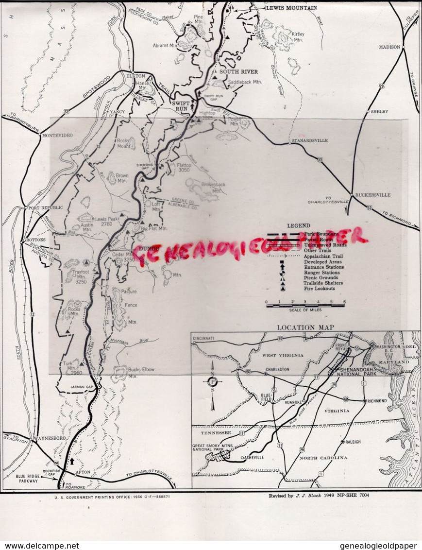 AMERIQUE ETATS UNIS -RARE DEPLIANT TOURISTIQUE SHENANDOAH  NATIONAL PARK- VIRGINIA - DRURY DIRECTOR  1949 - Reiseprospekte